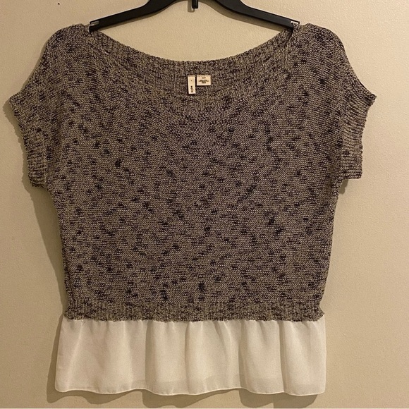 Anthropologie Moth Size XS Brown White Cap Sleeve Sweater Blouse Blouse - Picture 1 of 12